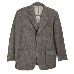 VTG Hilton Tailored 100% Wool Herringbone Sport Coat Blazer Brown Black 40S USA